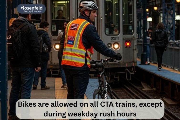 Cyclist boarding a CTA train with a bicycle in Chicago