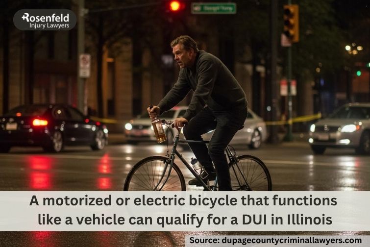 Illinois police vehicle with flashing lights near a stopped bicyclist