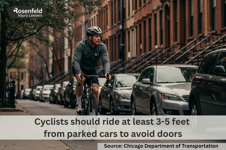 Driver using the Dutch Reach method to prevent bicycle dooring accidents in Chicago.