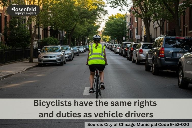 A lawyer explaining Chicago bicycle laws and regulations to a cyclist.