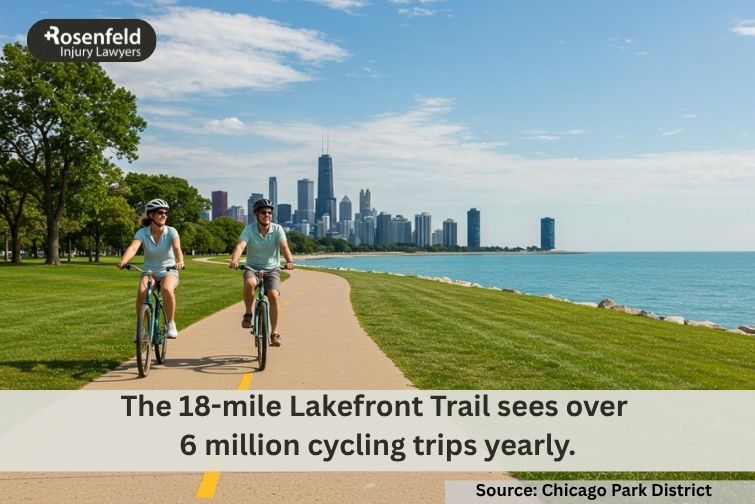 A cyclist learning about bike paths and legal protections in Chicago.