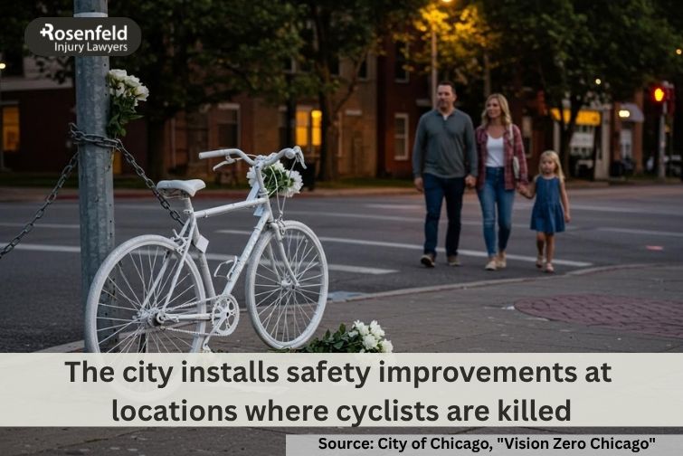 painted white bike installed at crash site in memory of a cyclist