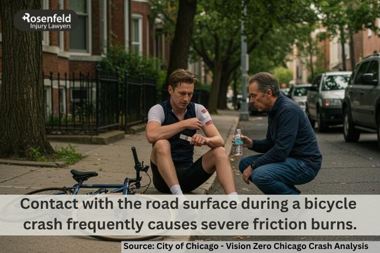 A cyclist who suffered road rash after a severe bike accident.